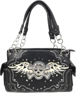 Zelris Skull Crossbones Angel Wings Heart Women Conceal Carry Handbag Purse