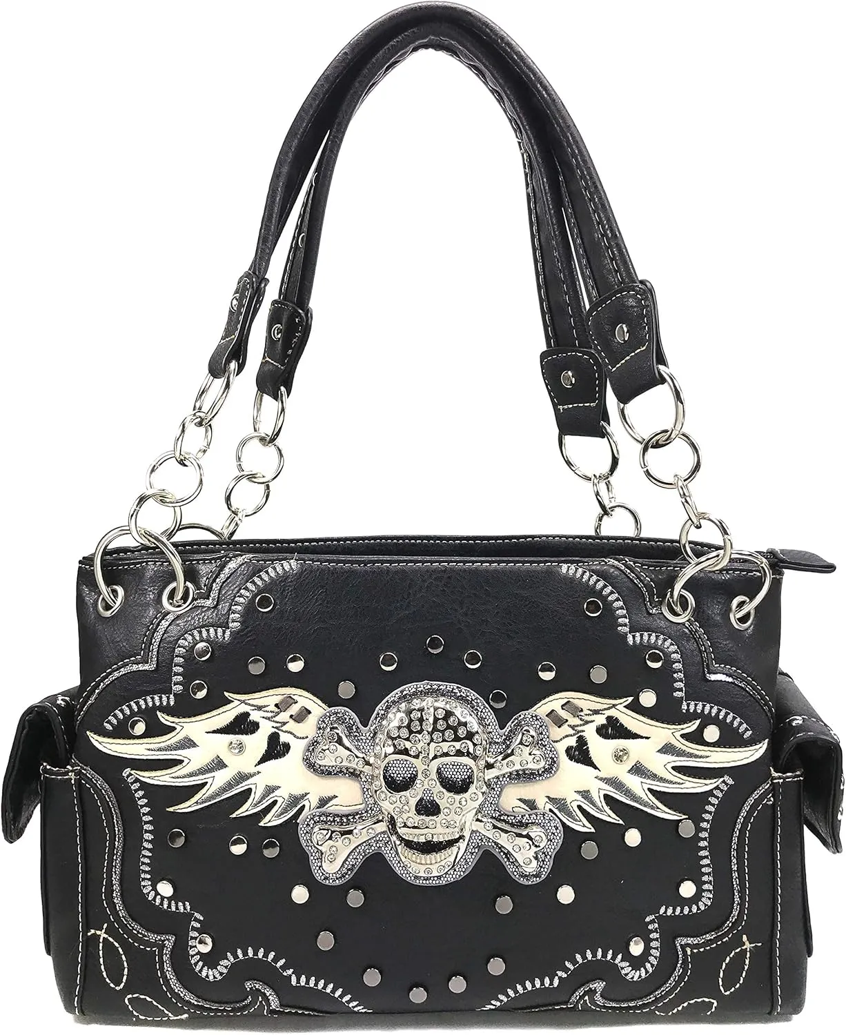 Zelris Skull Crossbones Angel Wings Heart Women Conceal Carry Handbag Purse