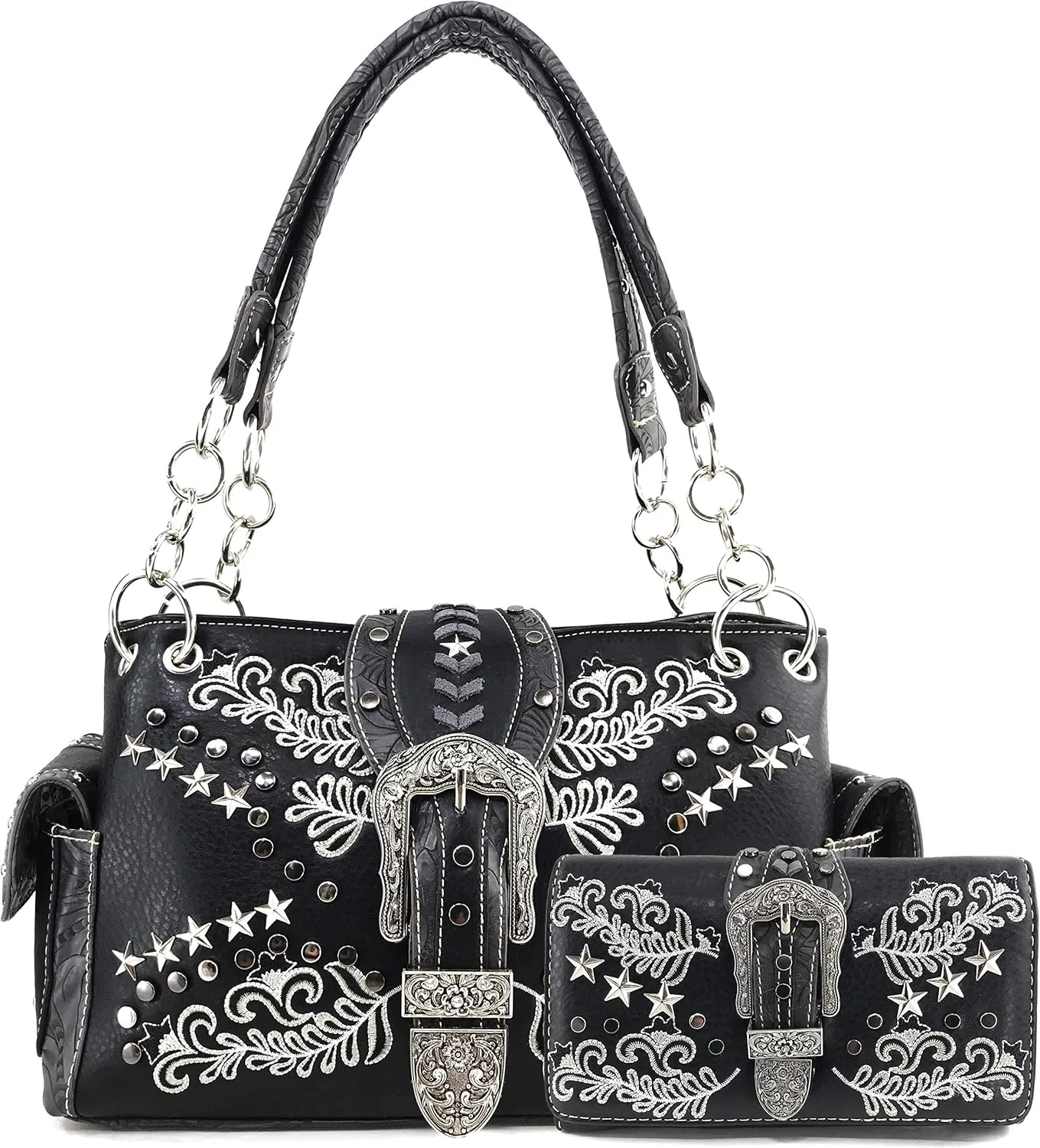 Zelris Western Buckle Star Floral Women Conceal Carry Handbag Wallet Set