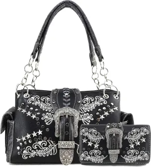 Zelris Western Buckle Star Floral Women Conceal Carry Handbag Wallet Set