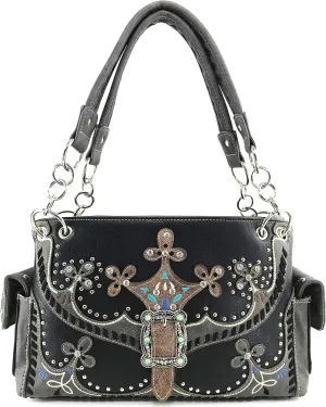 Zelris Western Moccasin Flower Buckle Women Conceal Carry Shoulder Handbag