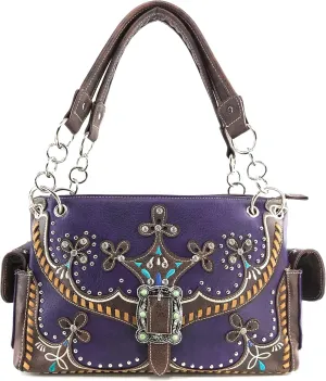 Zelris Western Moccasin Flower Buckle Women Conceal Carry Shoulder Handbag