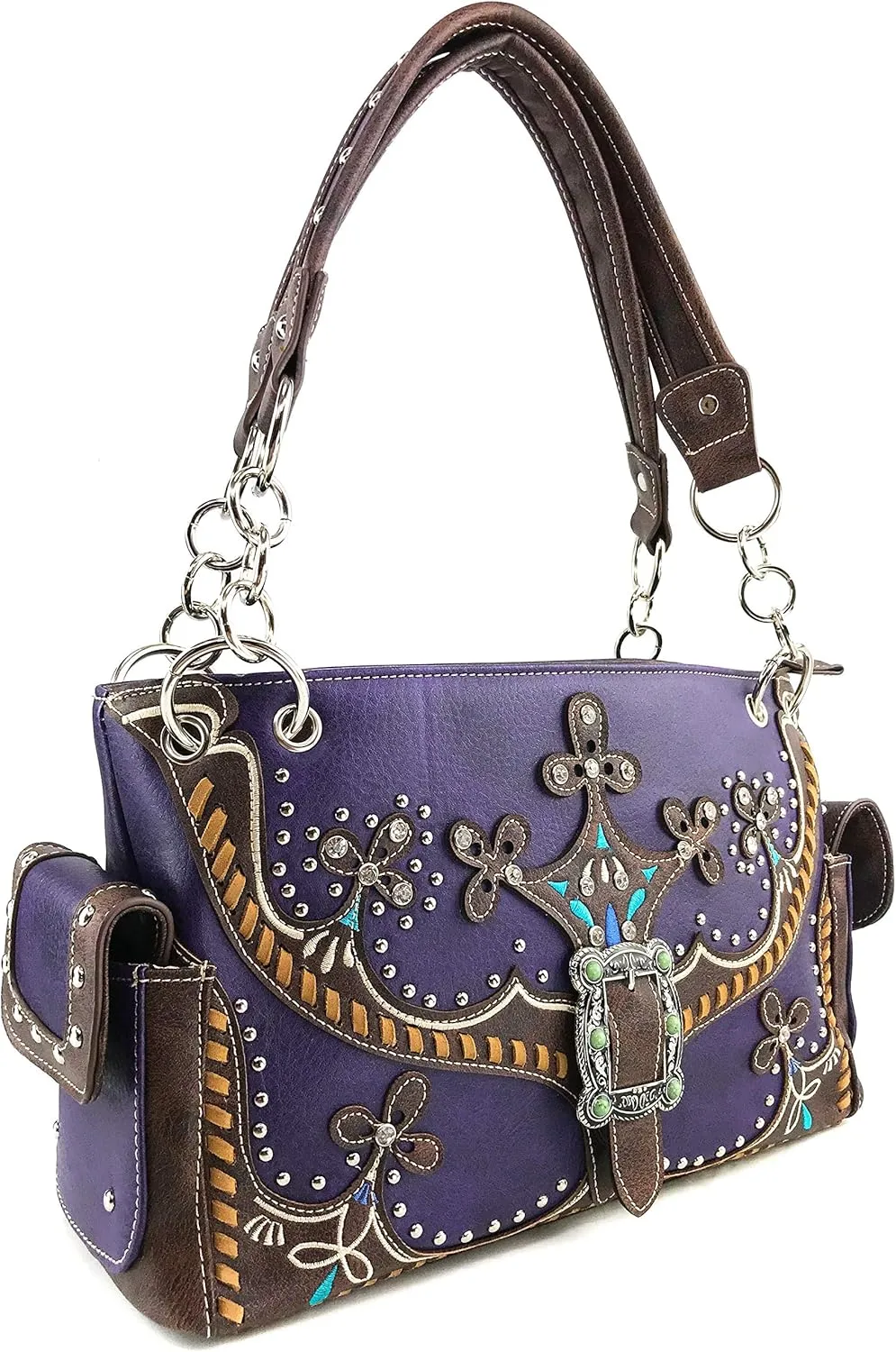 Zelris Western Moccasin Flower Buckle Women Conceal Carry Shoulder Handbag