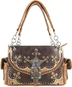 Zelris Western Moccasin Flower Buckle Women Conceal Carry Shoulder Handbag