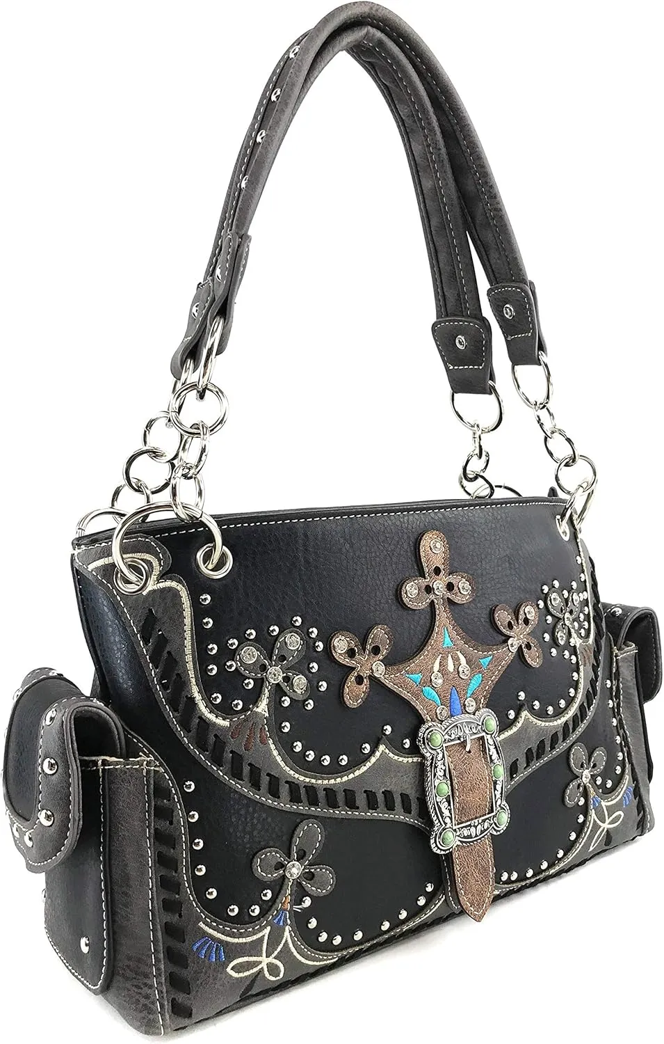 Zelris Western Moccasin Flower Buckle Women Conceal Carry Shoulder Handbag