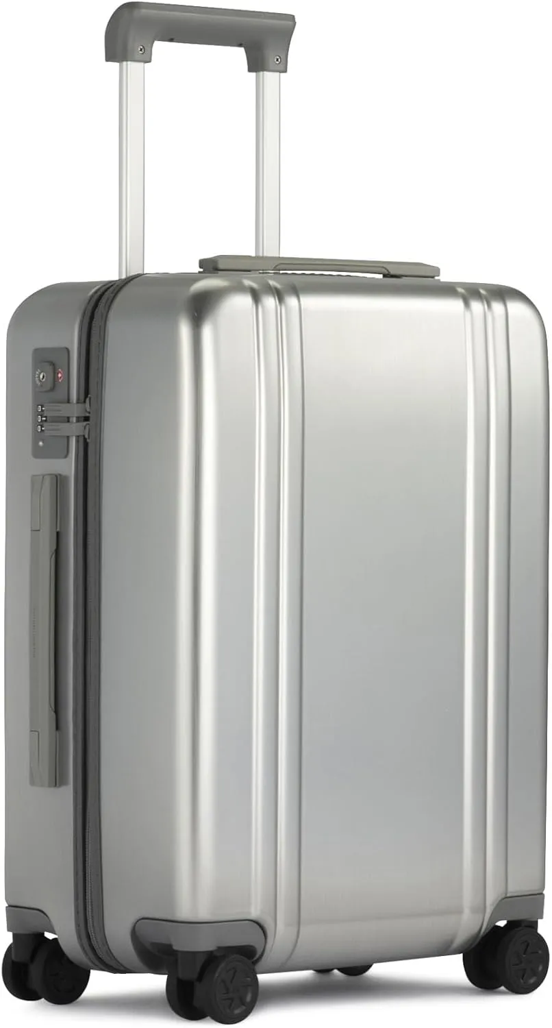ZERO Halliburton Classic Lightweight 4.0 Continental Carry-On, 22-Inch Hardside, Four Dual Spinner Wheels, TSA Accepted Lock, Telescoping Pull Handle, 37L, Brushed Finish- Silver