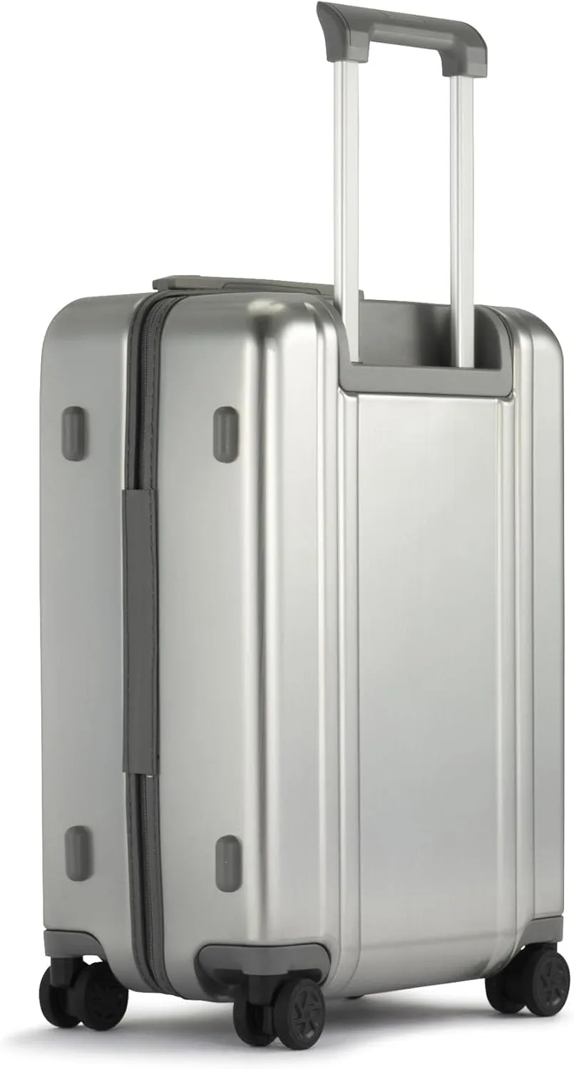ZERO Halliburton Classic Lightweight 4.0 Continental Carry-On, 22-Inch Hardside, Four Dual Spinner Wheels, TSA Accepted Lock, Telescoping Pull Handle, 37L, Brushed Finish- Silver