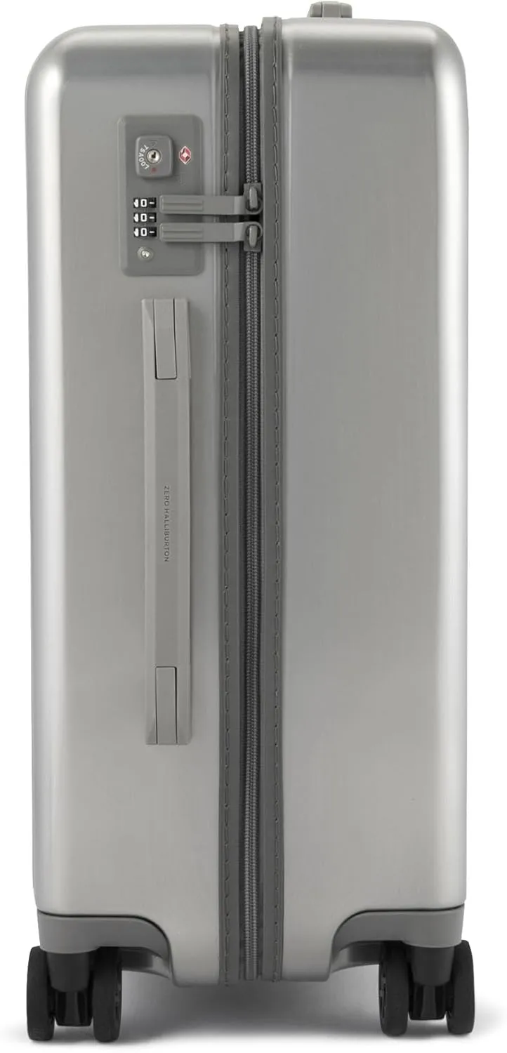 ZERO Halliburton Classic Lightweight 4.0 Continental Carry-On, 22-Inch Hardside, Four Dual Spinner Wheels, TSA Accepted Lock, Telescoping Pull Handle, 37L, Brushed Finish- Silver