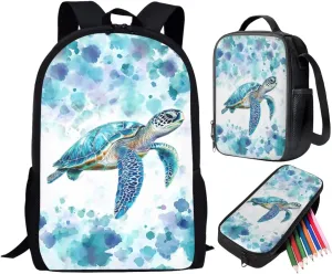 ZFRXIGN Hippie Sea Turtle Backpack for Girls Teens Bookbag Set Laptop Backpack Shoulder Bag with Pencil Bag Lunch Bag Lightweight Cute Backpacks