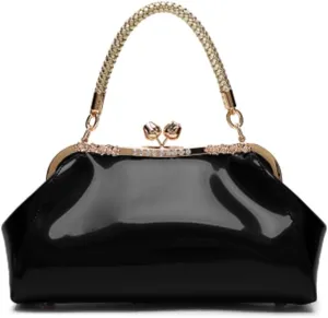 ZiMing Glossy Patent Leather Handbags Women Kiss Lock Purse Top Handle Handbag Evening Bag Satchel Shoulder Crossbody Bag