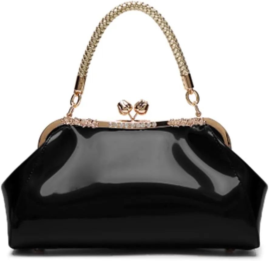 ZiMing Glossy Patent Leather Handbags Women Kiss Lock Purse Top Handle Handbag Evening Bag Satchel Shoulder Crossbody Bag