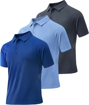 ZITY 3 Pack Mens Polo Shirts Short Sleeve Performance Moisture Wicking Business Casual Athletic Collared Golf Shirts for Men