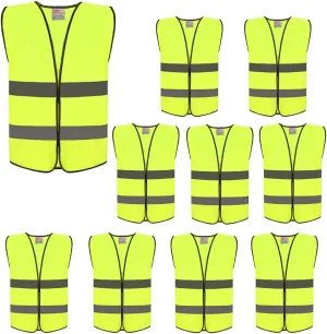 zojo High Visibility Kids Safety Vests Size M-Fits ages 8-10 years Height: 120CM-140CM(3" 11.2'-4" 7') Boys & Girls (10 Pack, Kids-M-Neon Yellow)