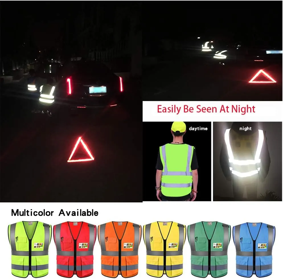 zojo High Visibility Safety Vests With Pockets, for Outdoor Works, Cycling, Jogging, Walking,Sports - Fits for Men and Women Pack of 10 (XXL-Red)