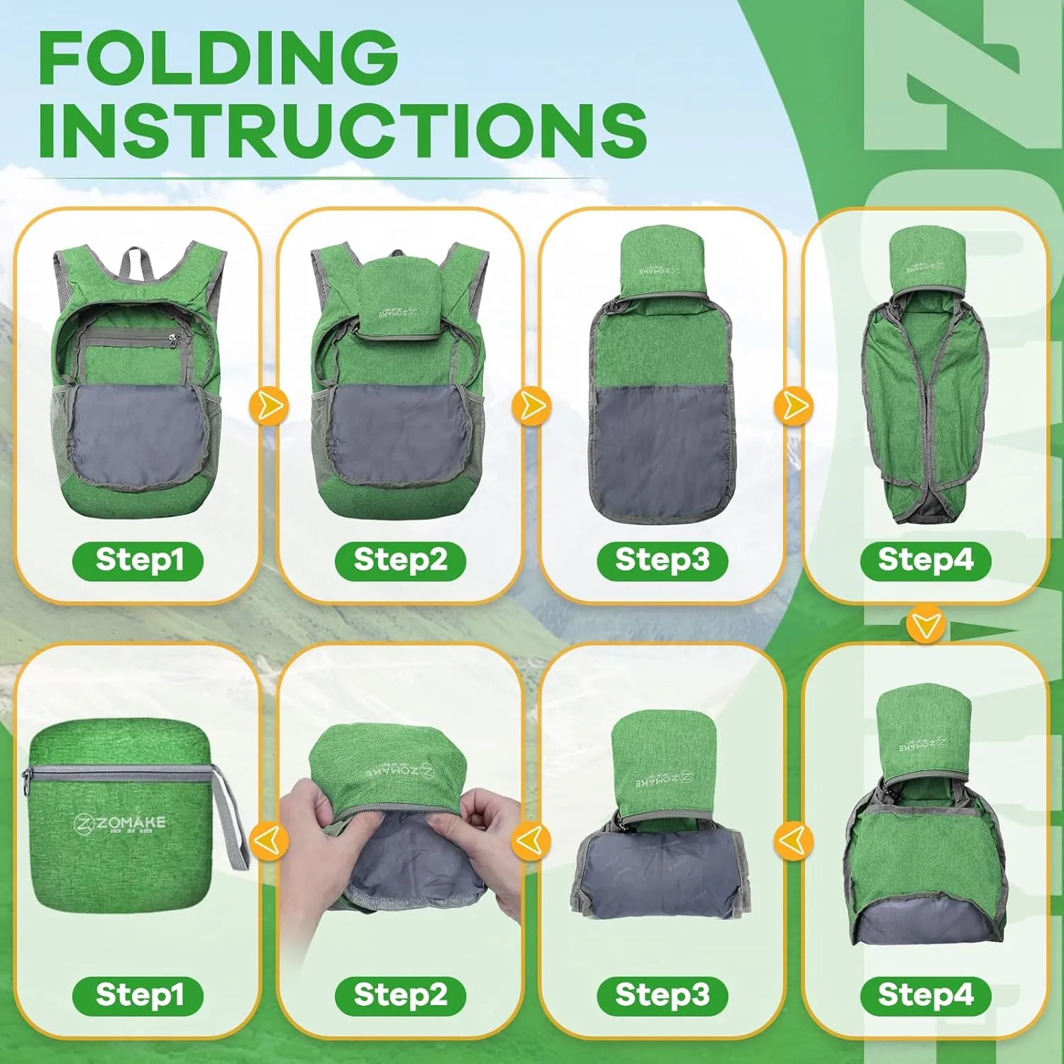 ZOMAKE 10L Ultra Lightweight Packable Backpack, Small Daypack Light Foldable Backpacks Water Resistant Day Bag for Hiking(Dark Green)