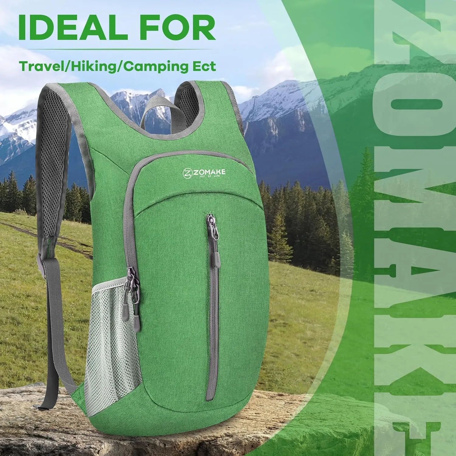 ZOMAKE 10L Ultra Lightweight Packable Backpack, Small Daypack Light Foldable Backpacks Water Resistant Day Bag for Hiking(Dark Green)