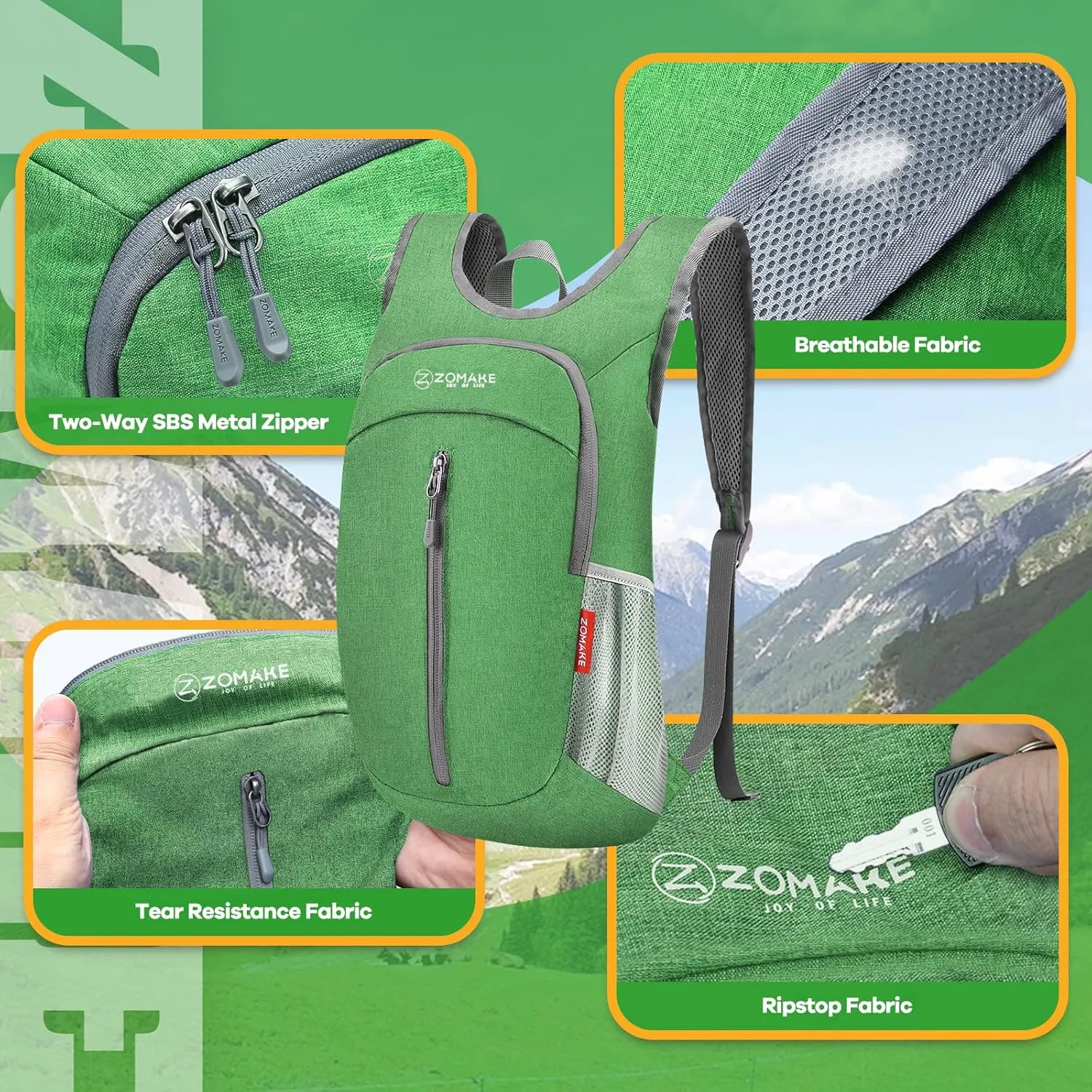 ZOMAKE 10L Ultra Lightweight Packable Backpack, Small Daypack Light Foldable Backpacks Water Resistant Day Bag for Hiking(Dark Green)