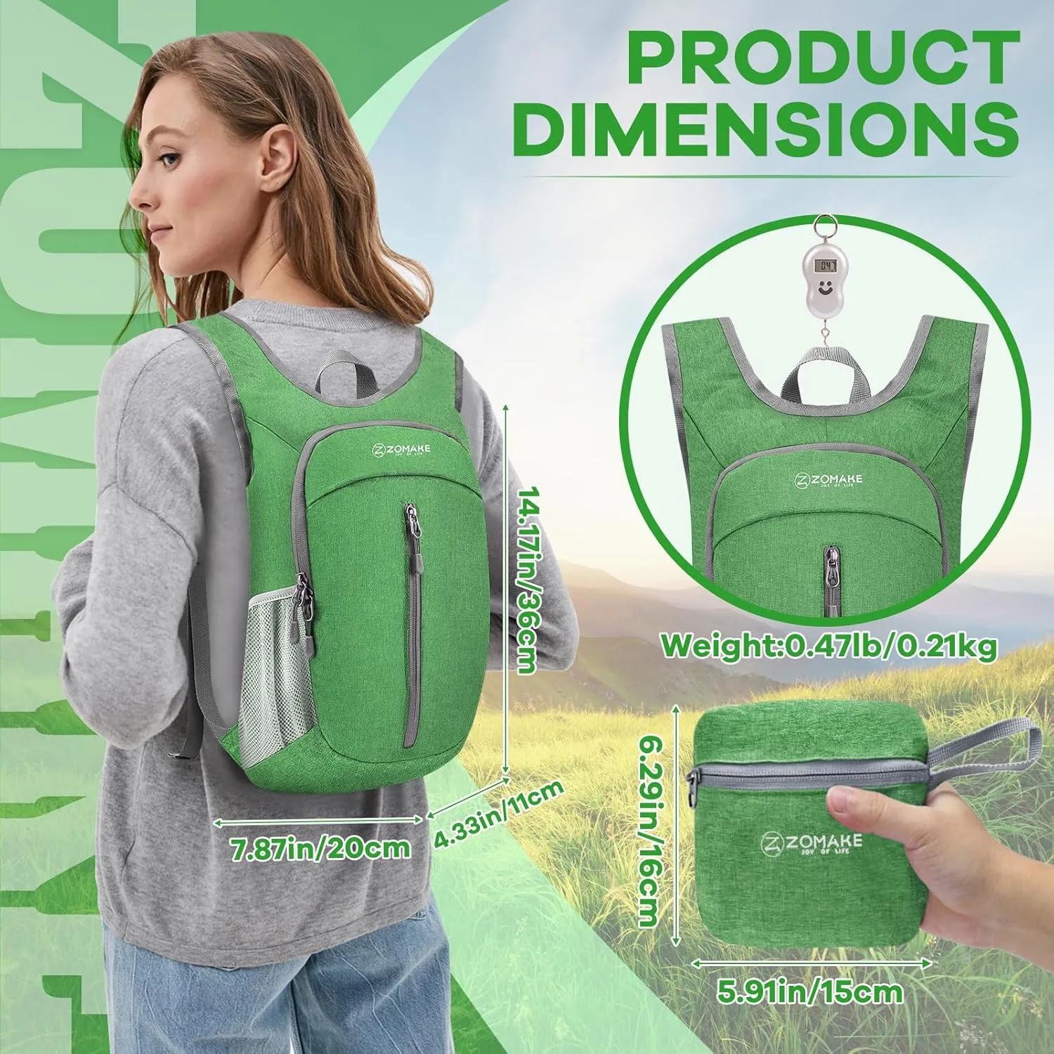 ZOMAKE 10L Ultra Lightweight Packable Backpack, Small Daypack Light Foldable Backpacks Water Resistant Day Bag for Hiking(Dark Green)