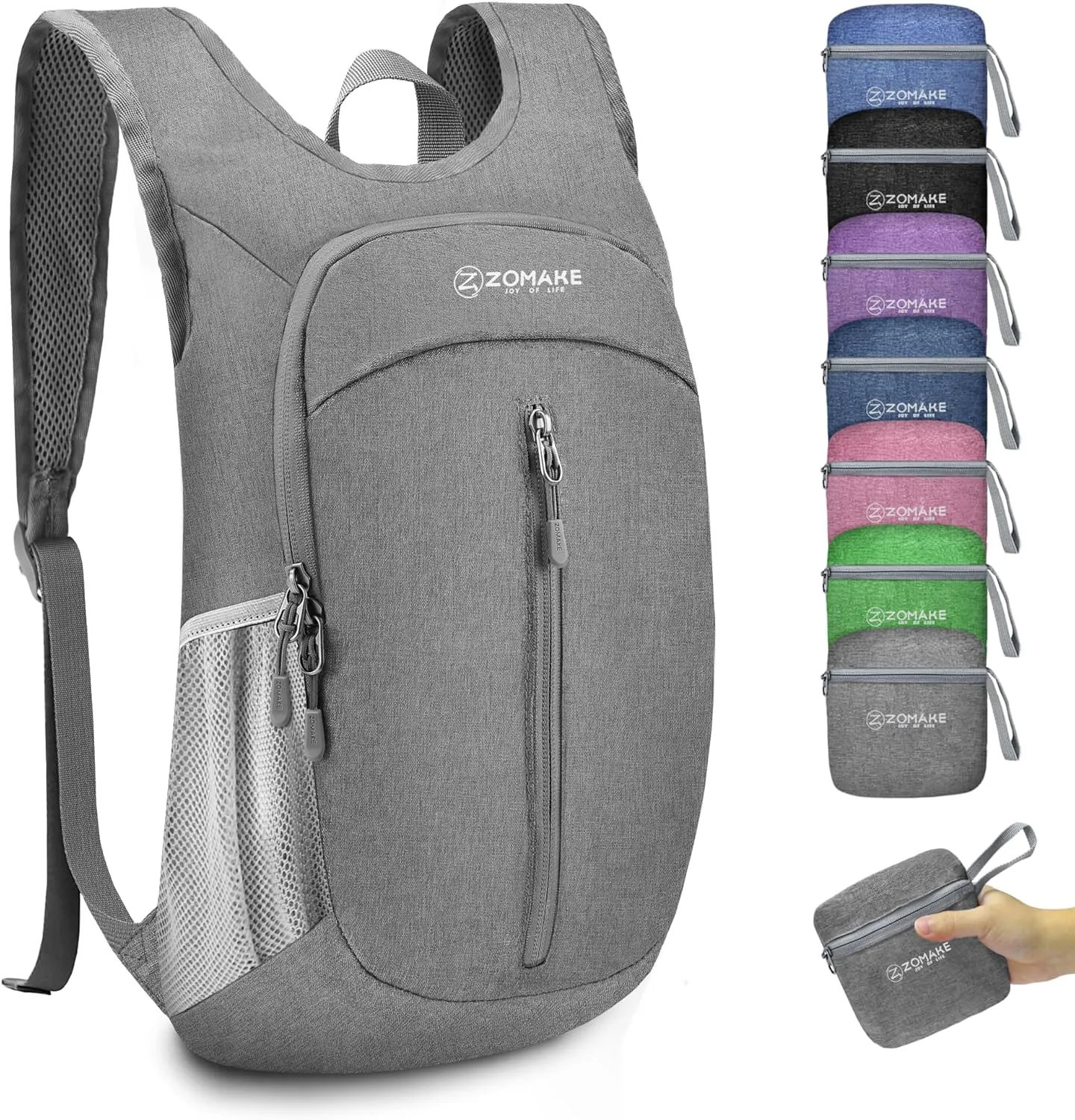 ZOMAKE 10L Ultra Lightweight Packable Backpack, Small Daypack Light Foldable Backpacks Water Resistant Day Bag for Hiking(Grey)