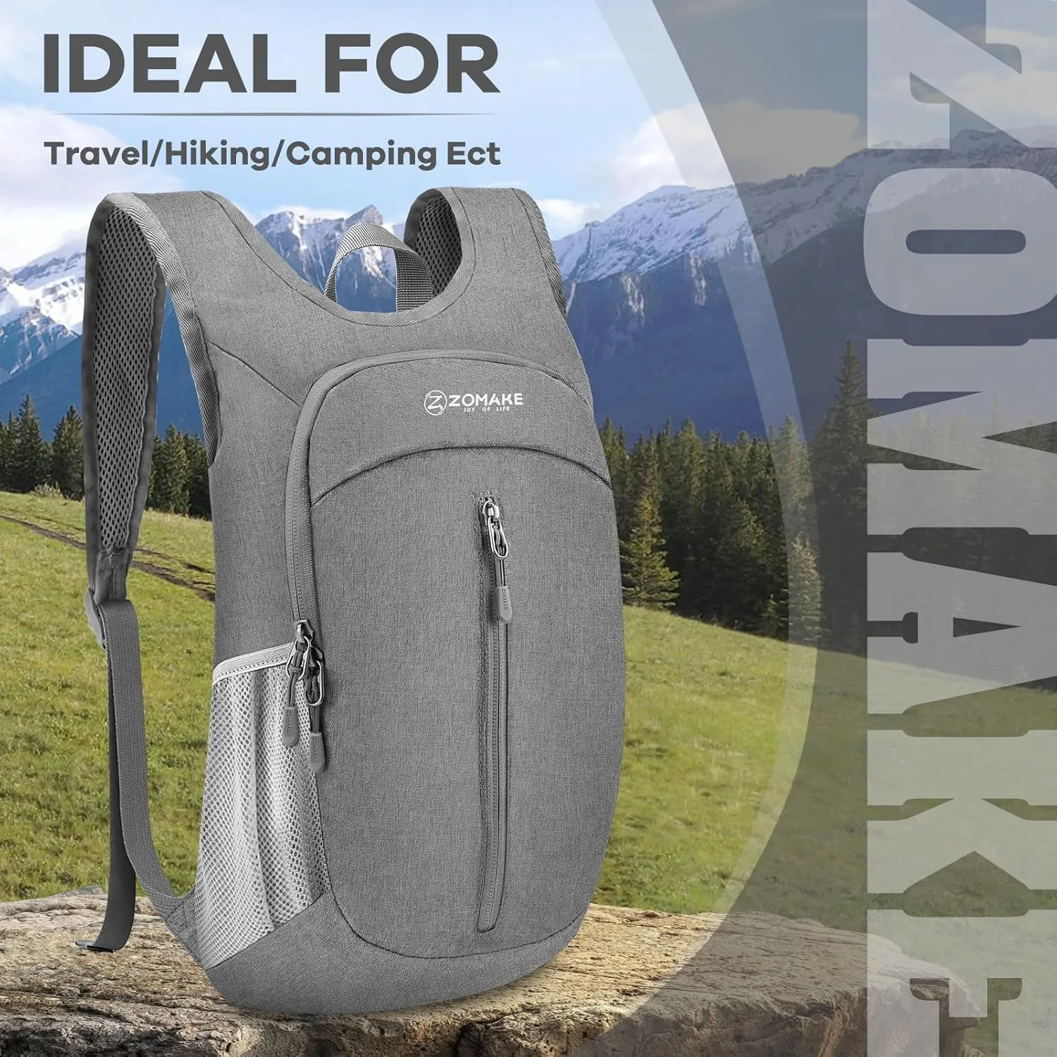 ZOMAKE 10L Ultra Lightweight Packable Backpack, Small Daypack Light Foldable Backpacks Water Resistant Day Bag for Hiking(Grey)