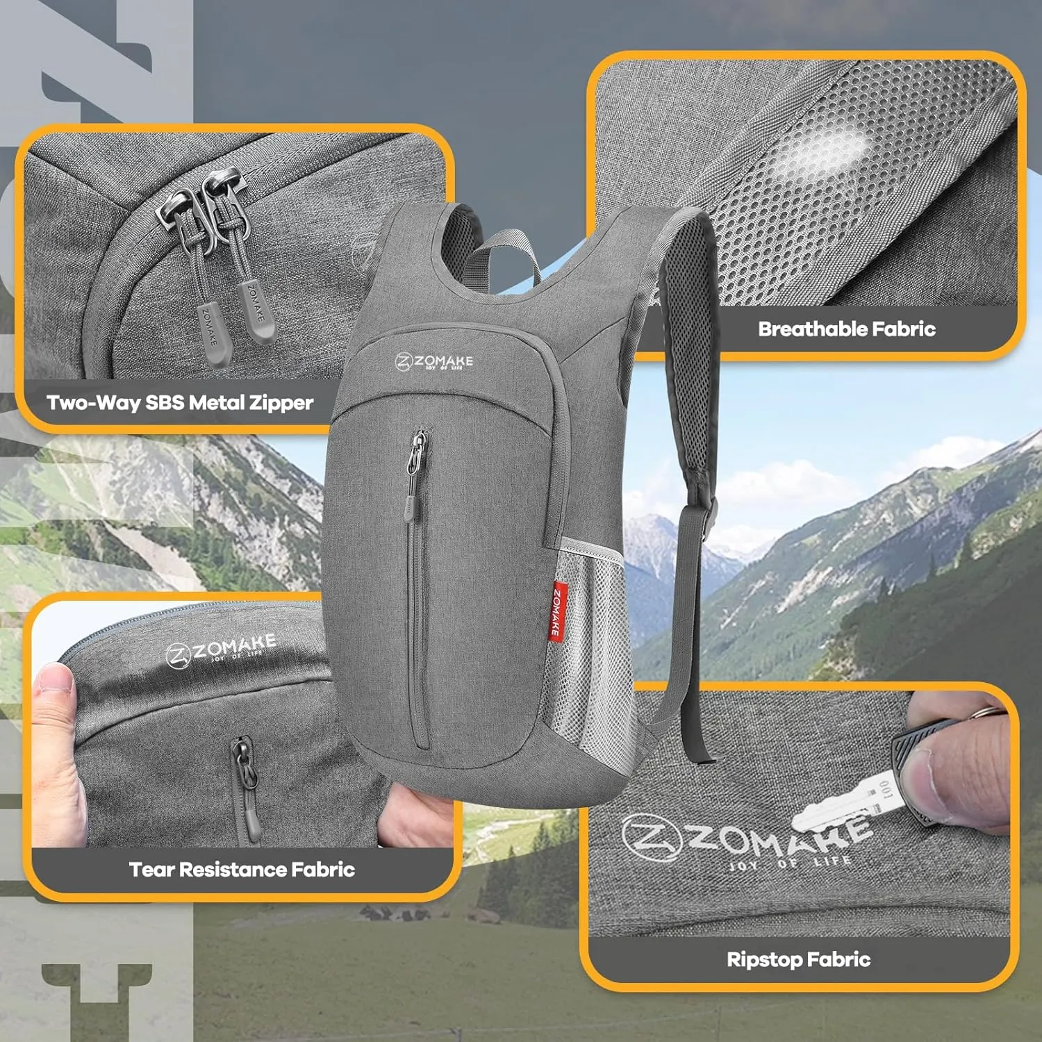 ZOMAKE 10L Ultra Lightweight Packable Backpack, Small Daypack Light Foldable Backpacks Water Resistant Day Bag for Hiking(Grey)