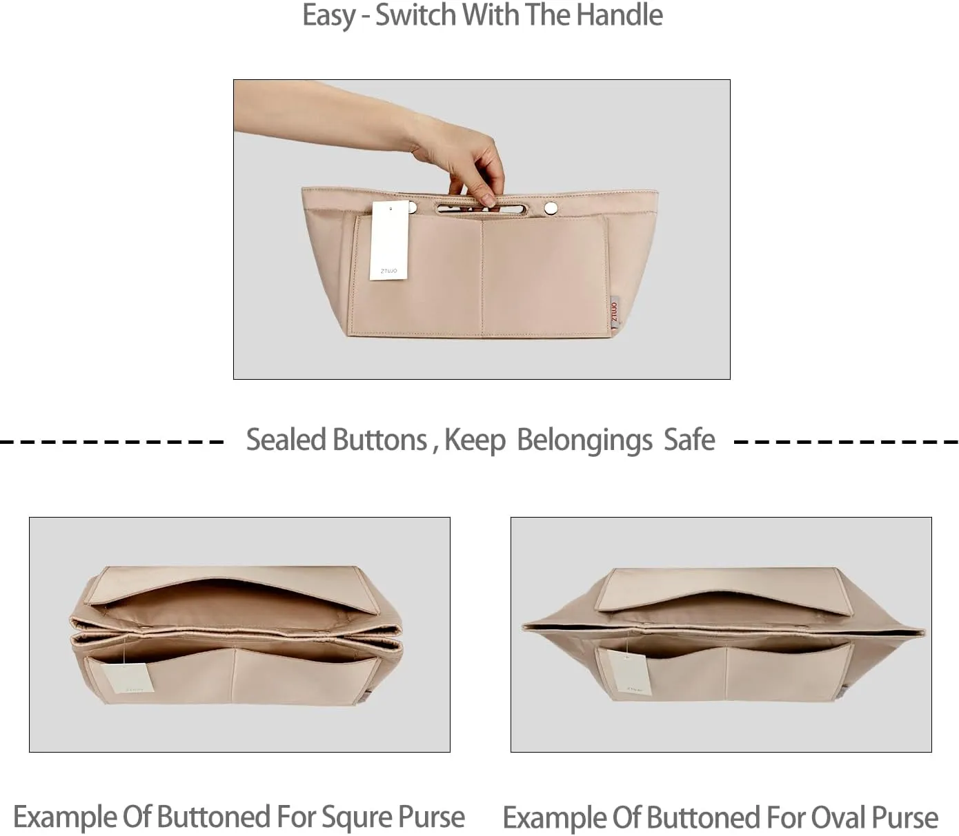 ZTUJO Purse Organizer Insert For Handbag & Tote Shaper,Tote Bag Organizer Insert For Speedy Neverful, 6 Sizes (Large,Silky Beige)
