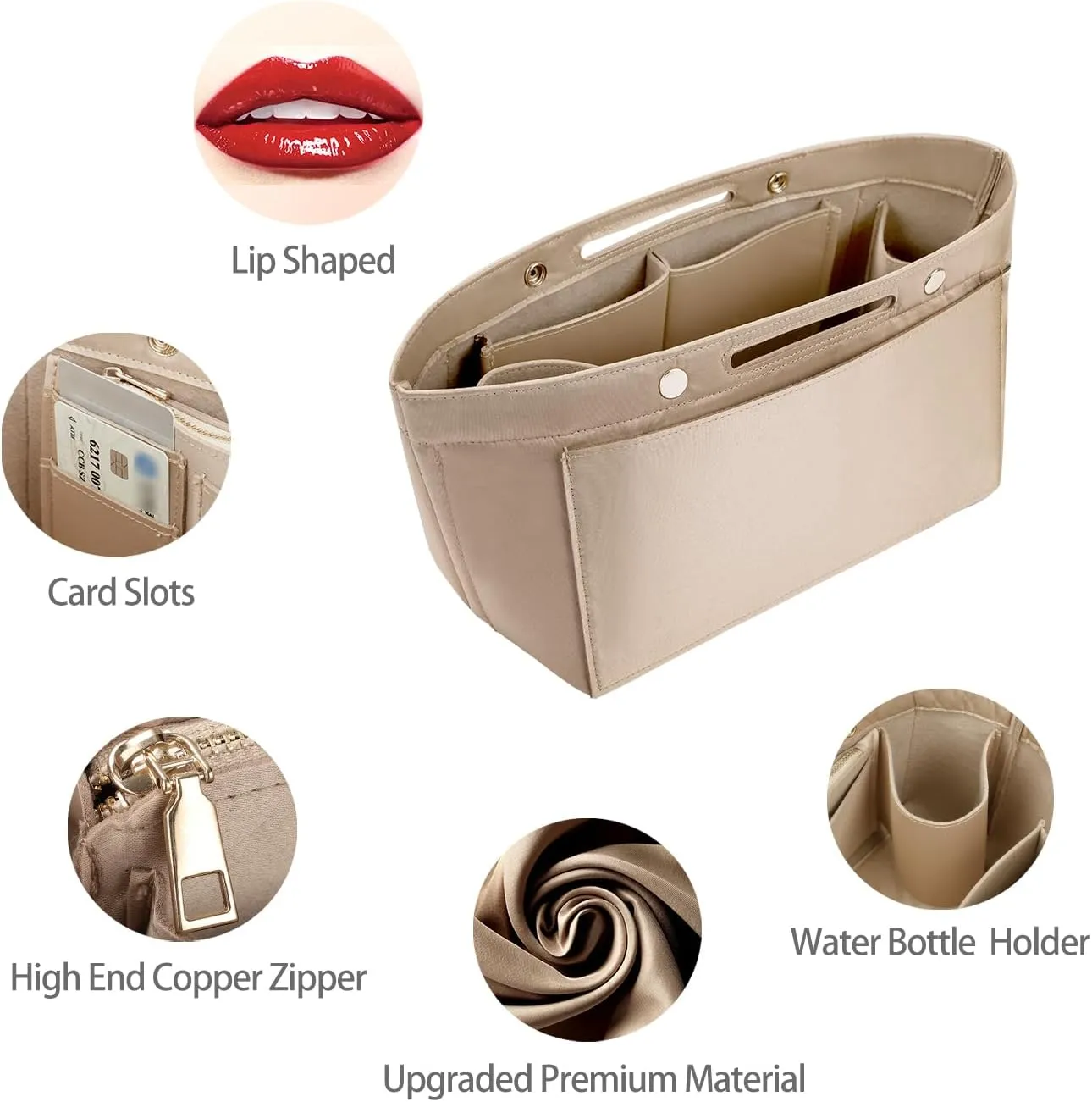 ZTUJO Purse Organizer Insert For Handbag & Tote Shaper,Tote Bag Organizer Insert For Speedy Neverful, 6 Sizes (Large,Silky Beige)