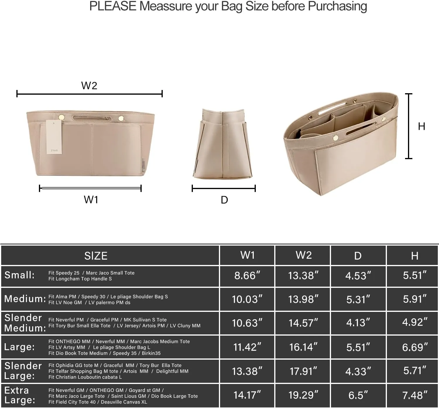 ZTUJO Purse Organizer Insert For Handbag & Tote Shaper,Tote Bag Organizer Insert For Speedy Neverful, 6 Sizes (Large,Silky Beige)