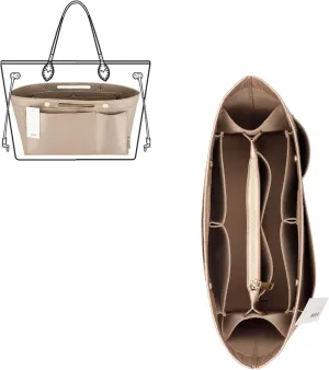 ZTUJO Purse Organizer Insert For Handbags, Silky Bag Organizer With 2 Zippers For Speedy Neverful Tote and More (Beige, XX-Large)