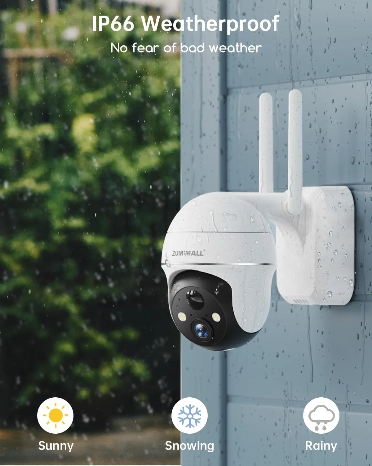 ZUMIMALL Security Cameras Wireless Outdoor - 2 Packs, 360° PTZ WiFi Battery Powered Cameras for Home Surveillance, Spotlight & Siren/PIR Detection/3MP Color Night Vision/2-Way Talk/IP66/Cloud