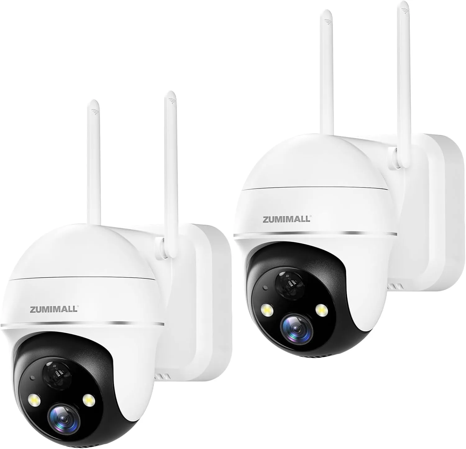 ZUMIMALL Security Cameras Wireless Outdoor - 2 Packs, 360° PTZ WiFi Battery Powered Cameras for Home Surveillance, Spotlight & Siren/PIR Detection/3MP Color Night Vision/2-Way Talk/IP66/Cloud