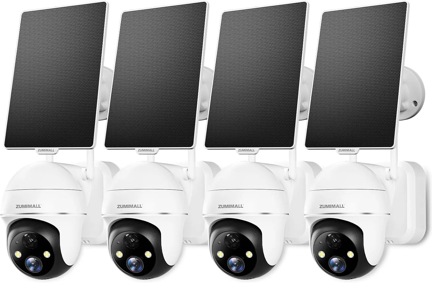 ZUMIMALL Solar Security Cameras Wireless Outdoor - 4 Packs, 360° View Outdoor Camera Wireless Solar Powered,2.4G WiFi Only, Spotlight/Siren//3MP Color Night Vision/AI Detection/IP66, Work with Alexa