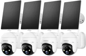 ZUMIMALL Solar Security Cameras Wireless Outdoor - 4 Packs, 360° View Outdoor Camera Wireless Solar Powered,2.4G WiFi Only, Spotlight/Siren//3MP Color Night Vision/AI Detection/IP66, Work with Alexa