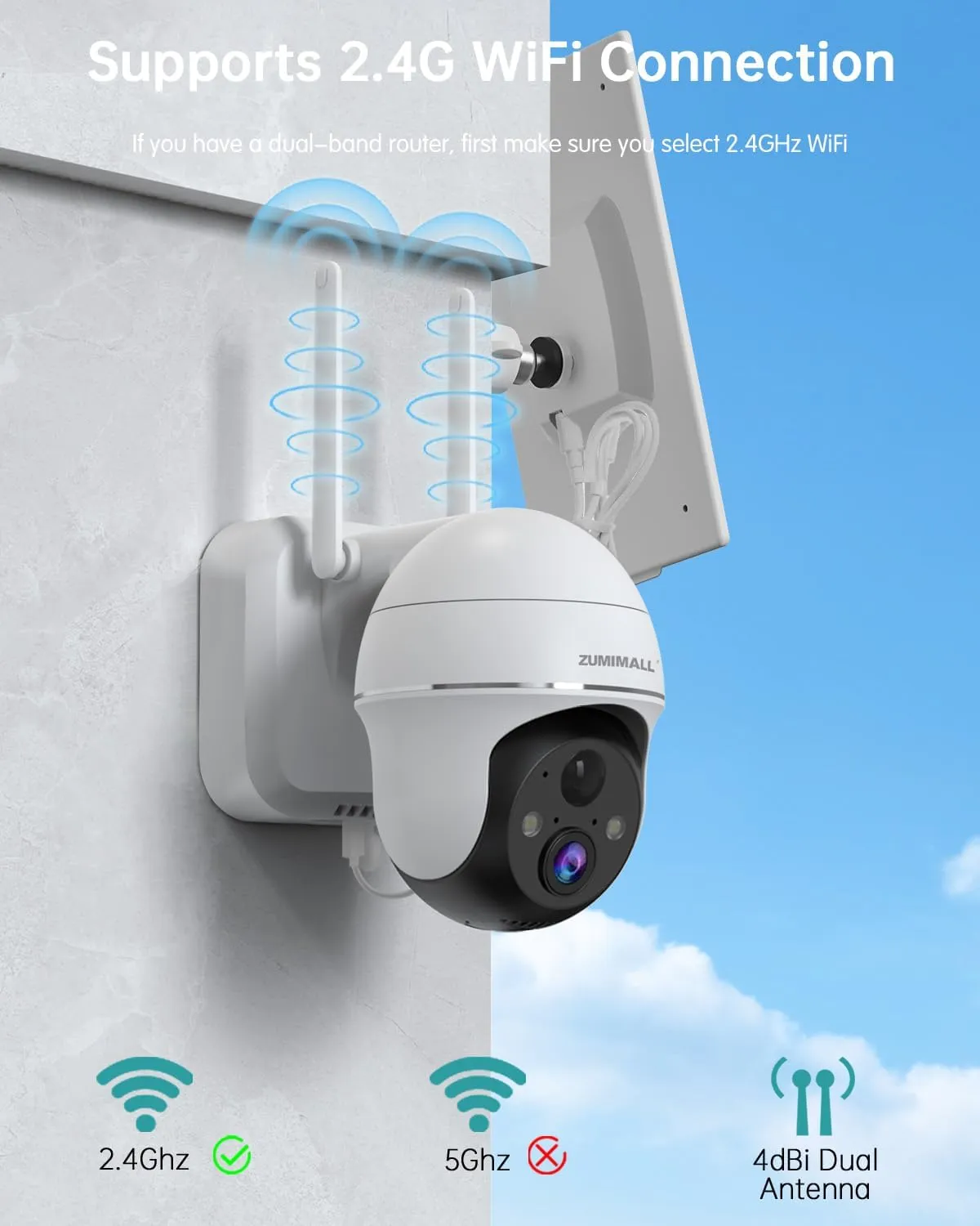 ZUMIMALL Solar Security Cameras Wireless Outdoor - 4 Packs, 360° View Outdoor Camera Wireless Solar Powered,2.4G WiFi Only, Spotlight/Siren//3MP Color Night Vision/AI Detection/IP66, Work with Alexa